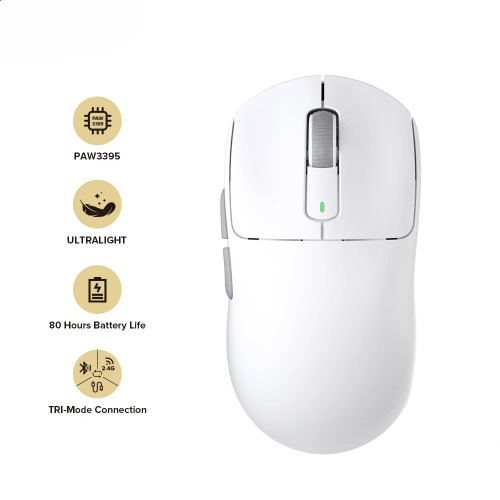 White 55g Wireless Gaming Mouse with 26000 DPI and 6 Optical Buttons for Esports