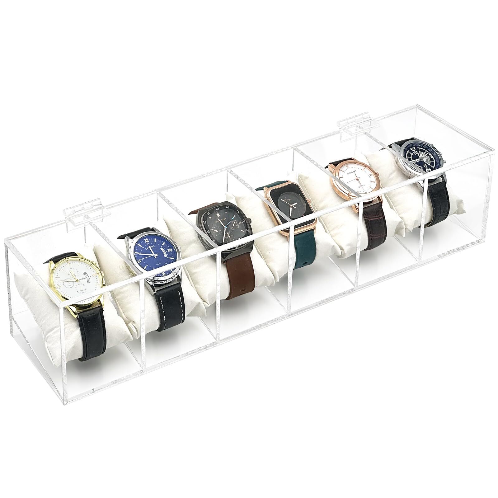 6-Slot Acrylic Watch Box with Removable Pillows for Display & Storage-image