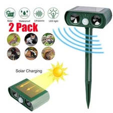 2Pcs  Animal Repeller Ultrasonic Solar Power Outdoor Pest Cat Mice Deer Sensor