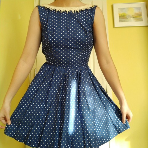 Vintage blue polkadot collar dress Lanz 