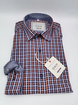 D & H Langarm Hemd Gr.  3XL 47/48 Kentkragen Orange Blau kariert Regular Fit - Bild 1 von 4