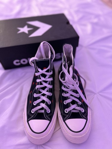 Size 7 Women’s- Converse Chuck 70 Embroidered Lips High Love Me - Black - Picture 3 of 5