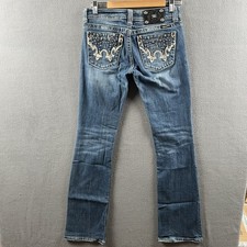 Miss Me Jeans Womens Size 27 JW5193B Blue Rhinestone Embellished Denim Bootcut
