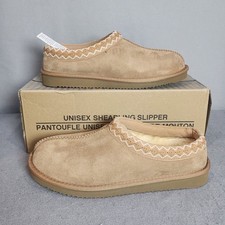 Kirkland Shearling Slipper Tan Suede Embroidered Trim Unisex Mens 8 Womens 9 NEW
