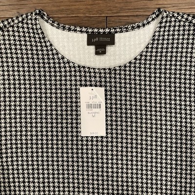 NWT J.Jill Wearever Women s Black Houndstooth Slit Tunic Blouse Shirt Size M