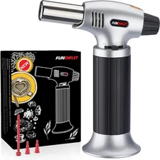 FunOwlet Butane Torch Lighter, Refillable Kitchen Blow Small, Silver 