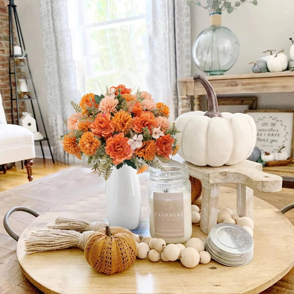 4 Pacotes de Flores Artificiais de Outono Flores de Crisântemo com Peônias Outono F... - Imagem 3 de 4