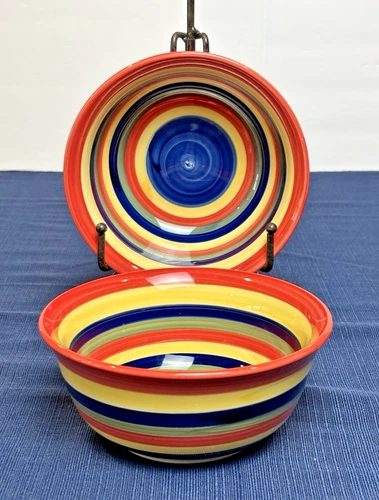 VTG Tabletops Unlimited Swirl Multicolor 6.5” Cereal Soup Bowls - Set Of 2 EUC