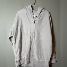 Aerie Women's Textured Henley Hoodie Size Small Oversized Pale Green Gray Color