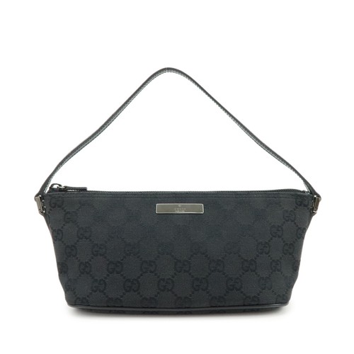 GUCCI Boat Bag GG Canvas Leather Accessory Pouch Hand Bag Black 07198 Used F/S
