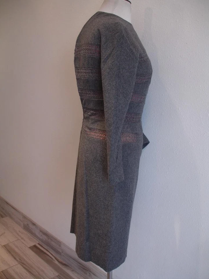 Vestido para mujer S XS 1950 Anne Fogarty 8 gris forrado de lana ganchillo hecho en la Unión en EE. UU. Foto 3 de 4