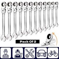 Image of Pack Of 2 Ratchet Spanner Combination Flexible Head 180° Wrench Metric 10-13mm