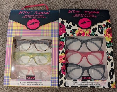 Lot of 2 Betsey Johnson Reading Glasses +2.50 Readers, Two 3 Packs 
