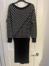Image of Allsaints Blue And White Striped Stretchy Knitted Dress Size Medium
