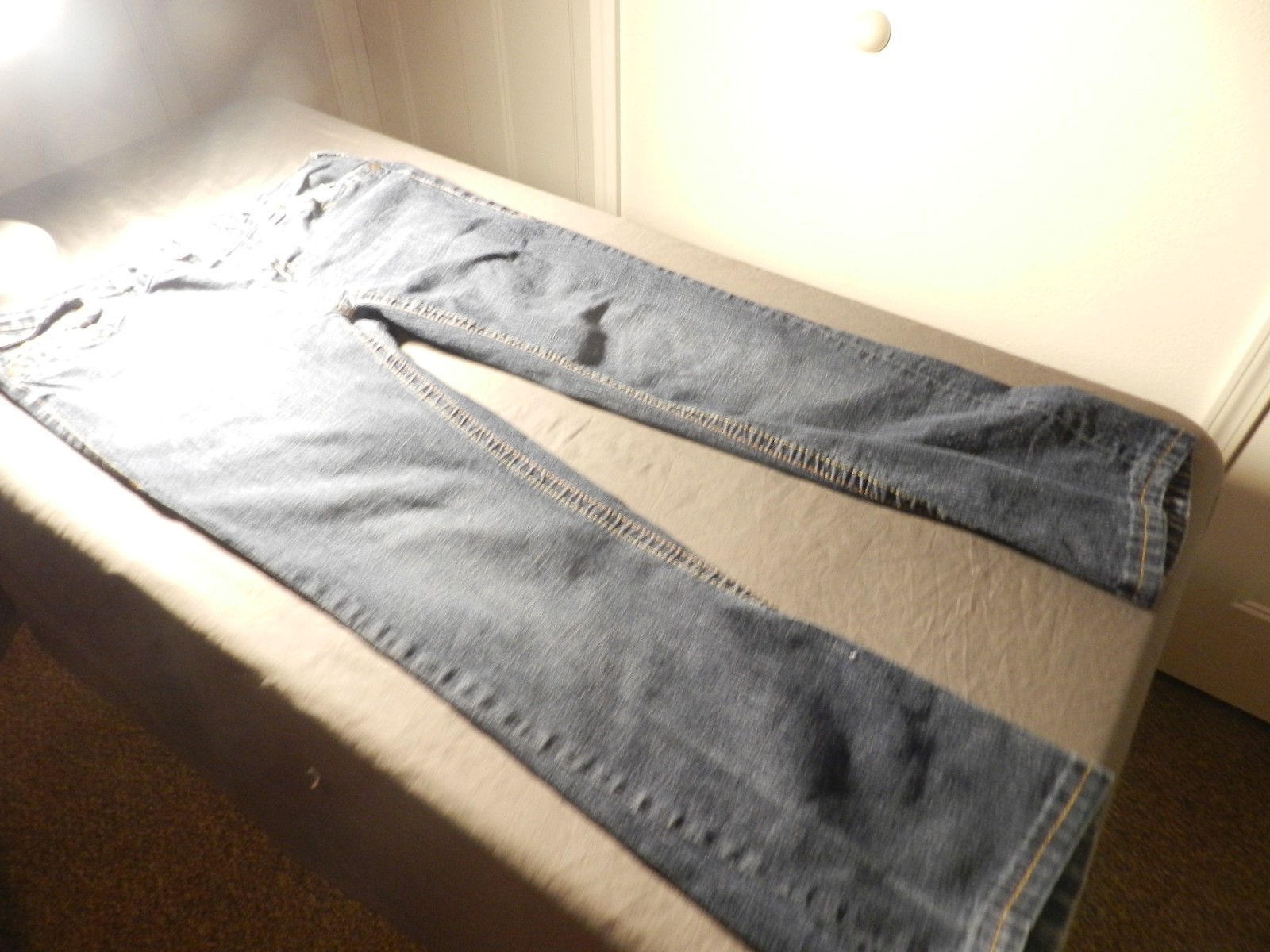 True Religion Ricky Super T Jeans Mens 32 USA Bootcut Thick Yellow Stitch Blue thumbnail 12