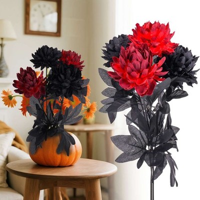 Artificial Silk Dahlia Flowers Stems Halloween Gothic Silk Flowers Party Decor