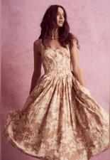 LoveShackFancy Majory Floral Midi Dress Expresso Foam Large