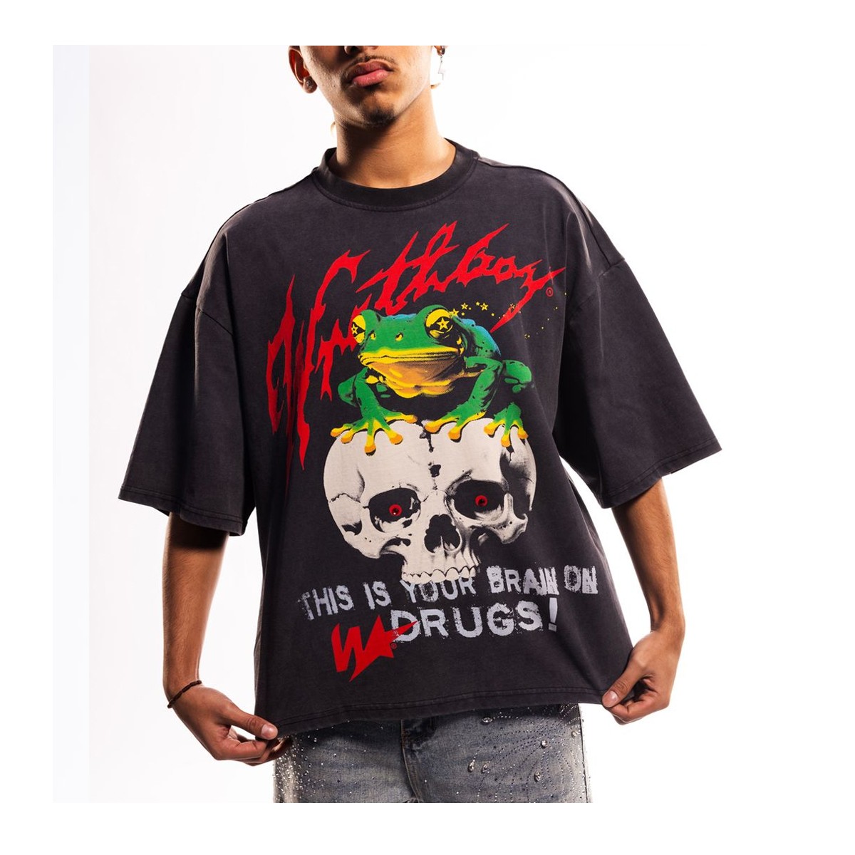 Футболка Wrathboy с круглым вырезом горловины, Это твой мозг под кайфом, мужская, черная, WB05-095