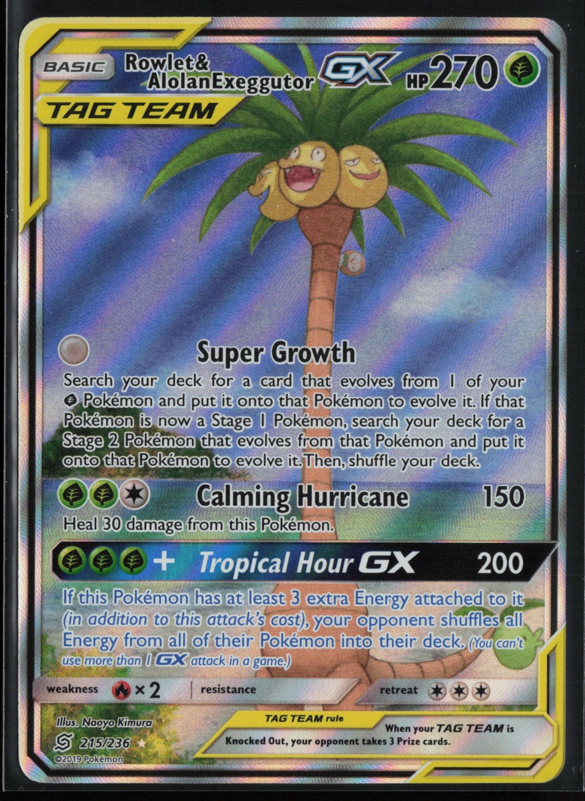 Rowlet & Alolan Exeggutor GX (Alternate Full Art) 215/236 SM - Unified Minds NM