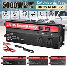 Peak 5000W Car Power Inverter DC 12V To AC 110V Sine Wave Solar Converter 4-USB
