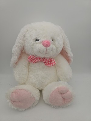 Walgreens Happy Go Fluffy 20'' White Bunny Plush Pink Checkered Bow Stayed On Shl
