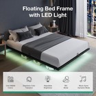 Floating Bed Frame with LED Lights Modern Platform Full Size Bed Frame