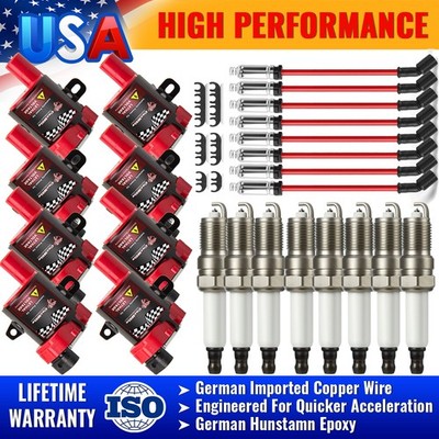 Set of 8 Round Ignition Coils Pack UF262 with 8 Iridium Spark Plug and Wire D585