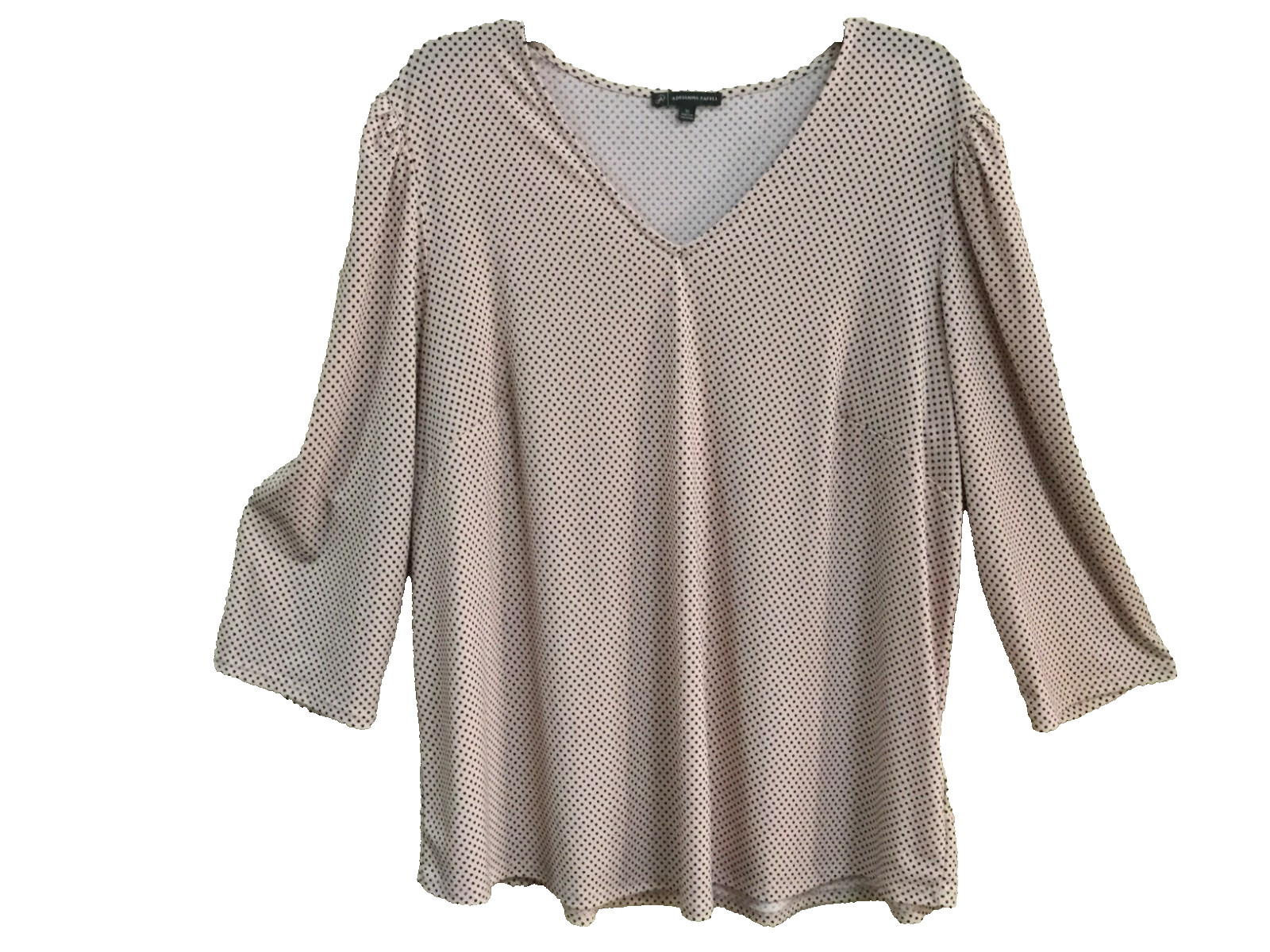 Adrianna Papell Women Plus Size 1X Knit Pullover Blouse Pink / Brown polka dots