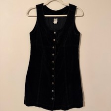 Vintage Gap Velvet Velour Button Front Pinafore Tank Mini Dress Sz 6 Cotton