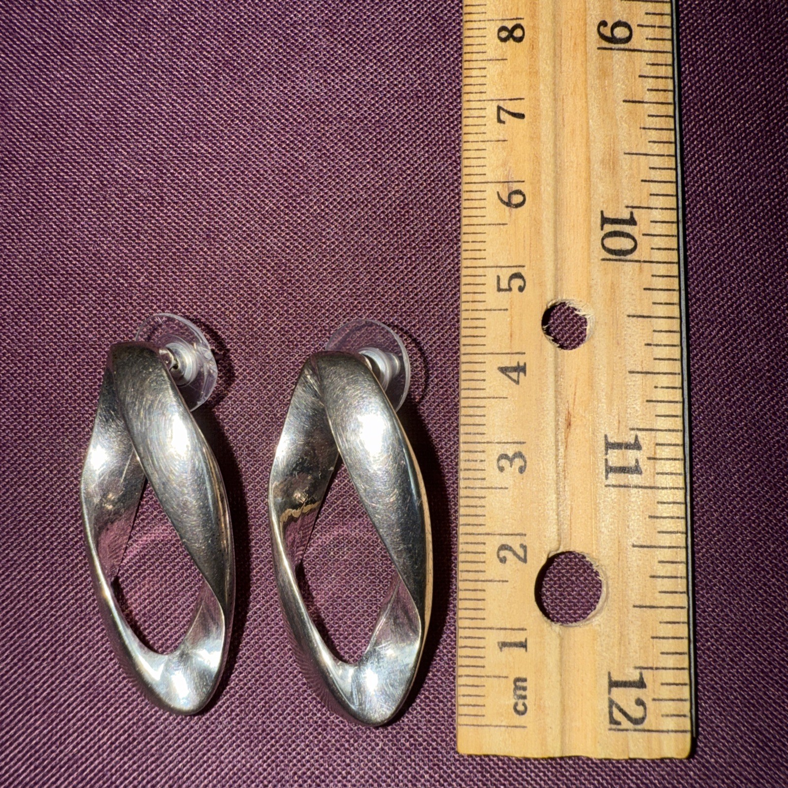 Modern Designed Silvertone Stud Earrings 4cm Long - image 3