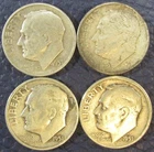 1951 D Roosevelt Dimes 90% Silver - Lot Of 4 Condition Varies