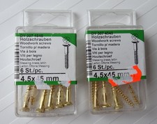 2 P. = 12 Holzschrauben Messing, 4,5 x 45mm, DIN 799, Teilgewinde 3074545/4355