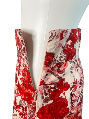 GAP Women's Skirt Red Floral Cotton Lined Zip Casual Office Boho Retro Size 2 - Picture 3 of 9