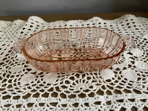 Olive Relish Dish Anchor Hocking Vintage Old Cafe Pink 7”x3 1/2”