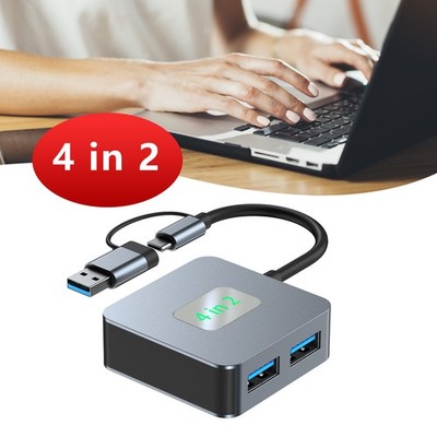 4 in 2 Type-C + USB to USB3.2*4 Interface Hub Adapter Dock for MacBook iPad 15 V
