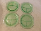Vintage Set of 4 Depression Uranium Vaseline Glass Green Divided Plates 10 1/4"