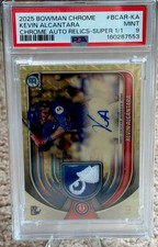 Marketplace image: 2025 Bowman Chrome Kevin Alcantara BCAR-KA 1/1 Auto Relic PSA 9 Chicago Cubs