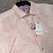 Robert Graham Royal Palms Shirt Mens XL Light Pink Jacquard Short Sleeve NEW