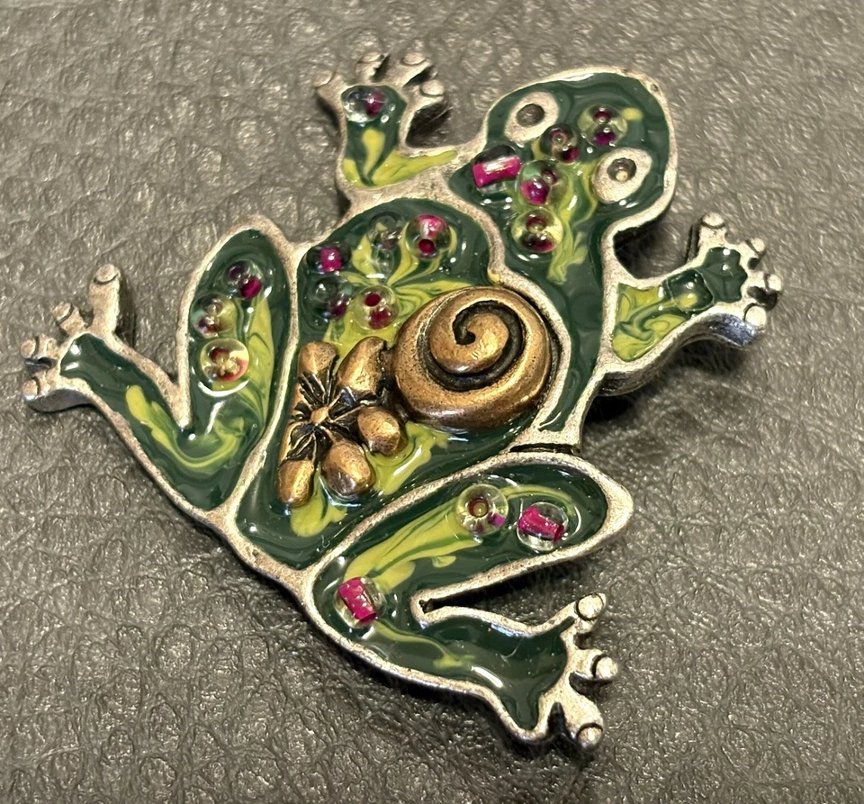 Chico's Green Enamel Frog Modernist Artsy Artisan Style Pin Brooch - Image 3 of 4