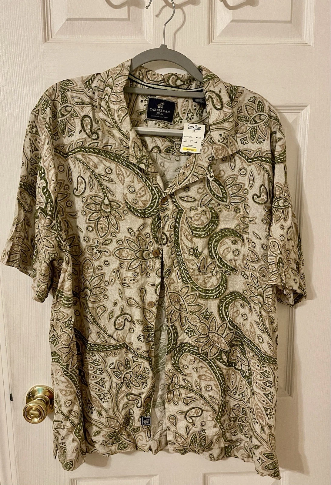 Caribbean Joe XL Rayon Green Floral Hawaiian Short Sleeve Button-Up Shirt NWT