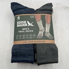 Eddie Bauer Men's Trail Socks Arch Support Sz 6-12 Odor Control 6 Pairs Blue