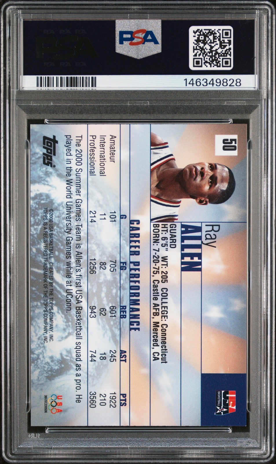 2000 TOPPS TEAM USA BASKETBALL #50 RAY ALLEN PSA 10 view 2