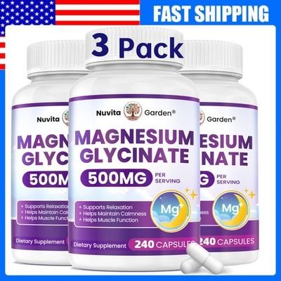 3 Pack  Magnesium Glycinate 500mg 720 Capsules for Stress, Sleep, Calmness