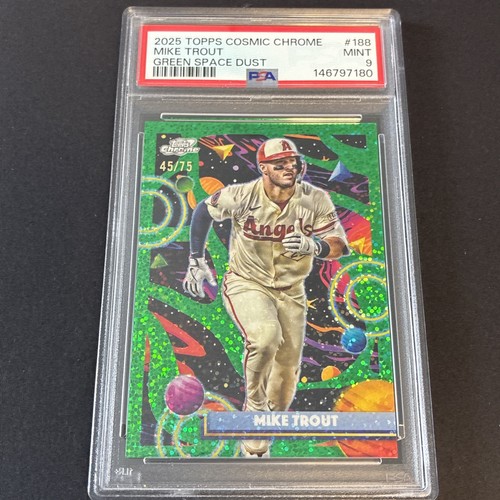 2025 Topps Cosmic Chrome Mike Trout Green Space Dust 45/75 #188 PSA 9🔥🔥