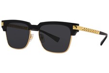 Versace VE4447 GB1/87 Sunglasses Black/Gold/Dark Grey Lenses Square Shape 55mm