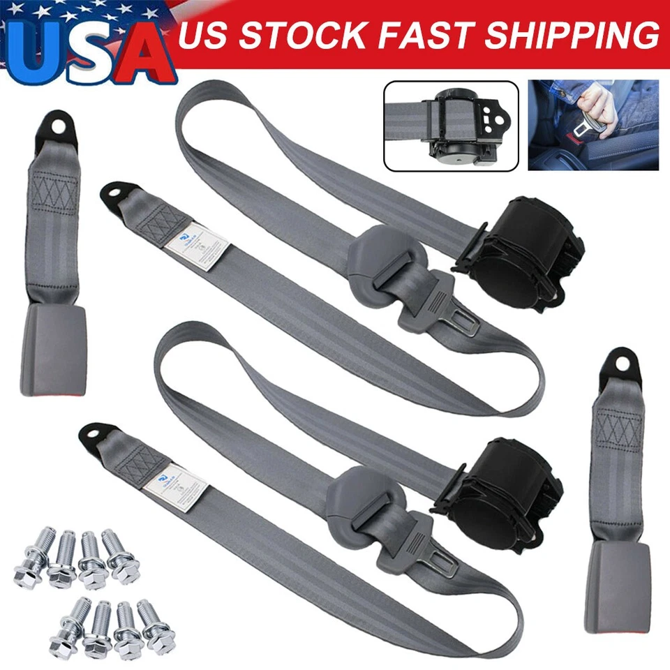 2x Kit Ajustable Cinturón de Seguridad Universal 3 Puntos Retráctil para Asiento de Coche Foto 2 de 4