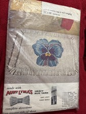 Vintage Aunt Lydia's Punch Needle Rug Fabric Pansy Flower 24" x 36" Wall Hanging