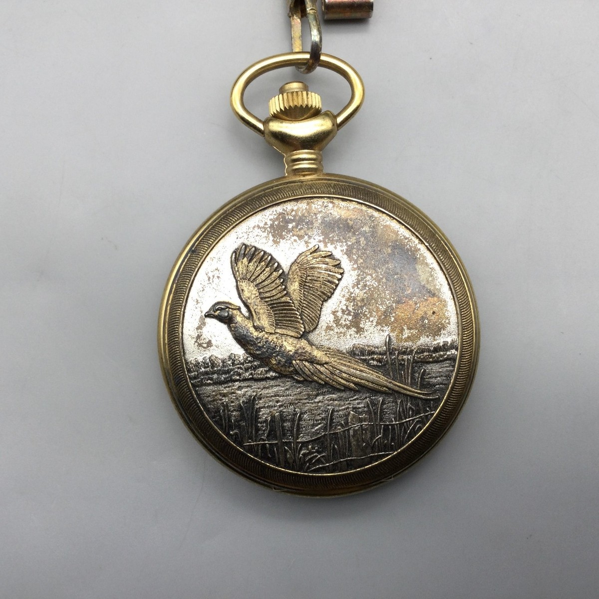 Majesti Pocket Watch 45mm Phillip Crowe Pheasant Hunter Case Chain