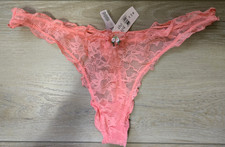 NWT Vintage Victoria's Secret Angels Coral Sheer Nylon Lace Low Thong Panties M