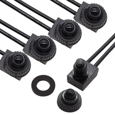 mxuteuk 5pcs 12V RV Waterproof Push Button Switch Black ON/Off SPST Switch... 